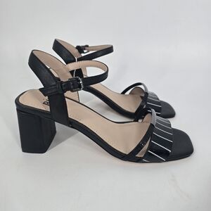 Bibi Lou Black Patent Strappy Block Heel Sandals Size 36 NEW